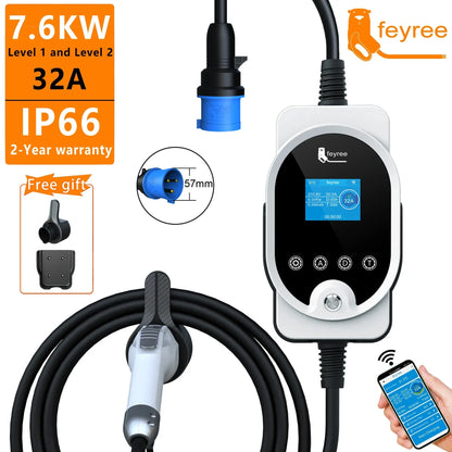 feyree EV Charger Type1 Plug 32A 40A 50A Fast Charging EVSE Wallbox for Electric Car Charging Station Adjust Current & Set Delay