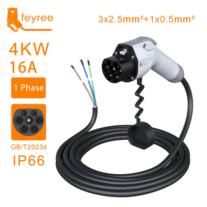 feyree GB/T Charger Plug EV Charger Cable 5m 32A 7KW 16A 3.5KW 1Phase 11KW 22KW 3 Phase for Car Charger Station Electric Vehicle