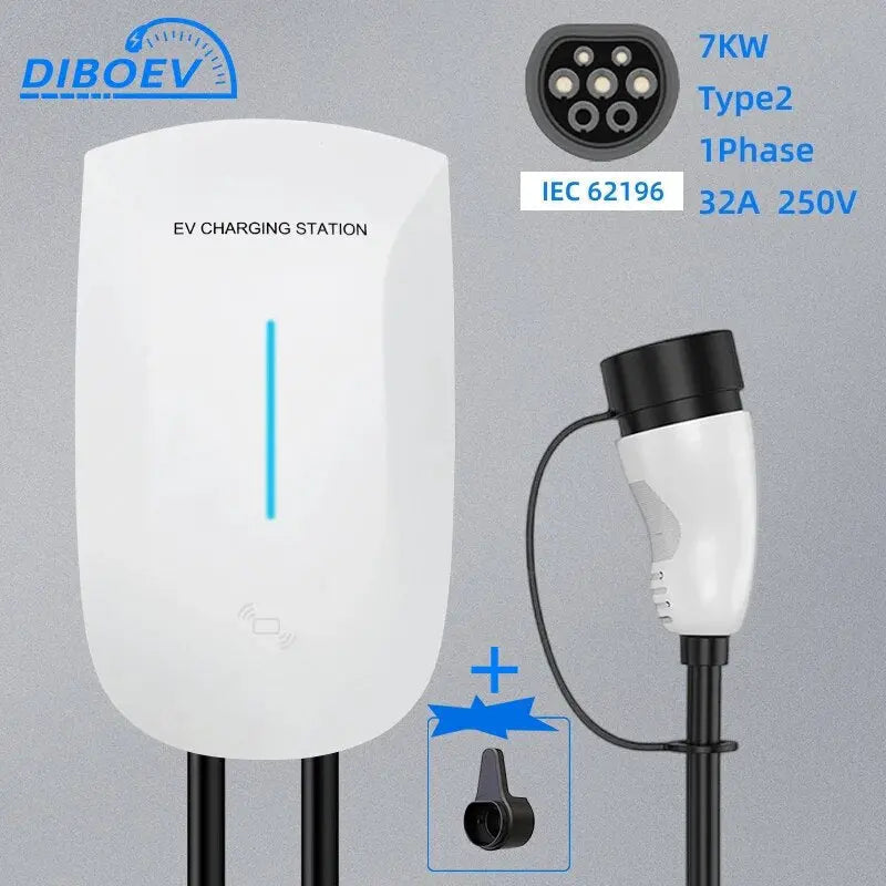 DIBO EV Charger Type2 Plug EVSE Wallbox 32A 22KW IEC62196-2 Socket 3Phase 5m Cable Wallmount Charging Station for Electric Car - 54Grid - Renewable Energy Store