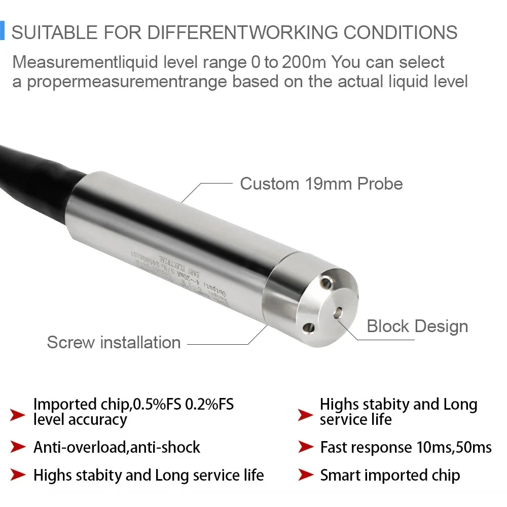 Level Sensor 4-20Ma 0-5V 0-10V RS485 Output Liquid Level Transmitter Water Level Sensor Probe Detector Controller Float Switch