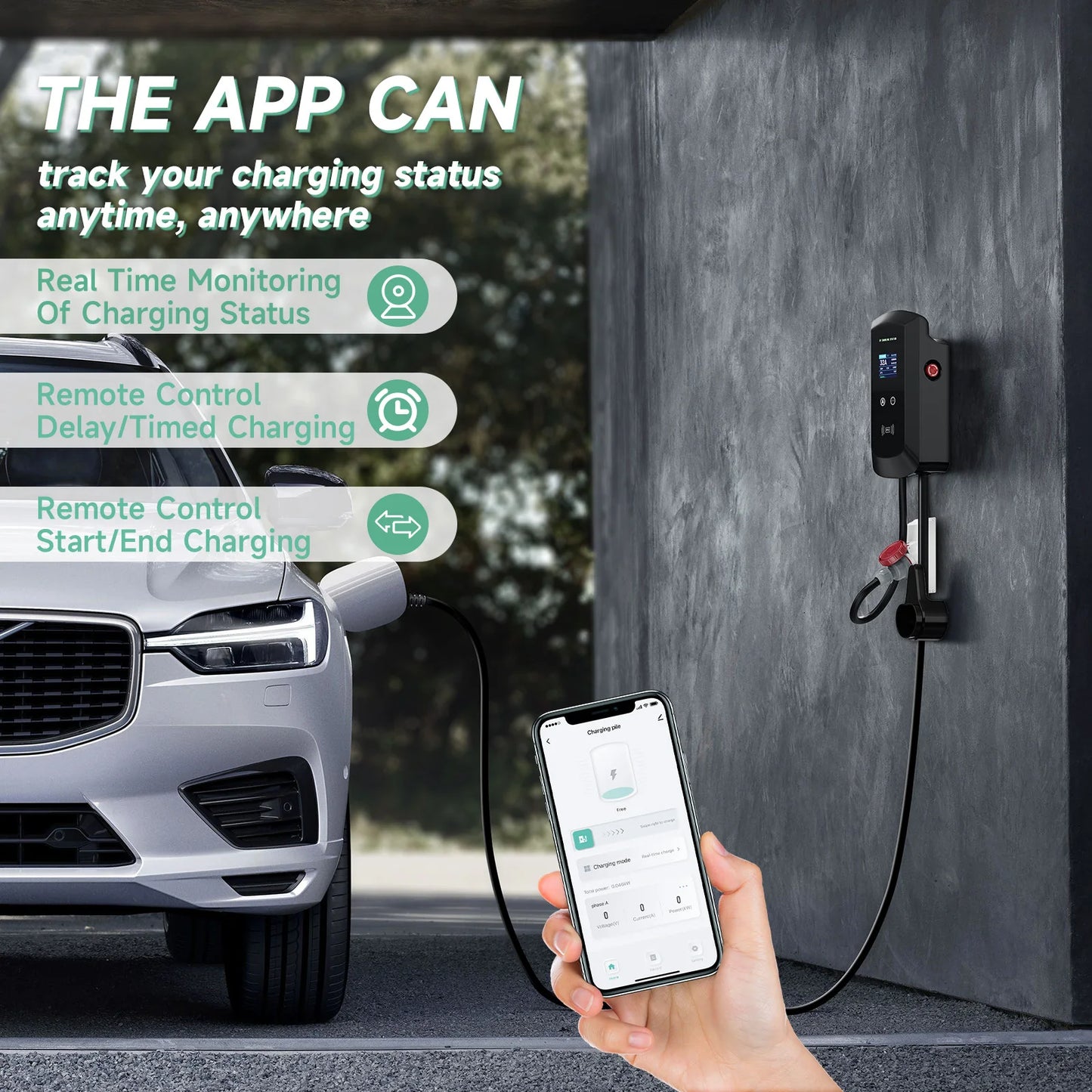 AFYEEV 32A EV Charging Station 22KW 3Phase Electric Vehicle Car Charger 11KW Type2 IEC62196-2 EVSE Wallbox APP Control 5m Cable