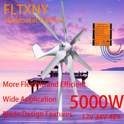 Free Energy China Factory 6 Blades Windmills Wind Turbine Generator 5000W 12V 24V 48V With Mppt Charge Controller For Home Use by 54Grid - Renewable Energy Store