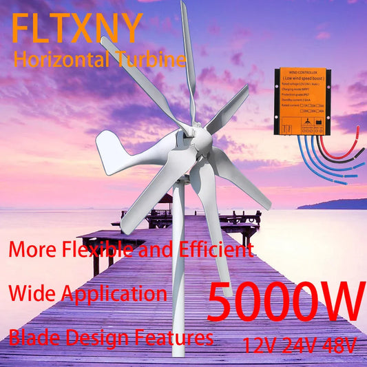 Free Energy China Factory 6 Blades Windmills Wind Turbine Generator 5000W 12V 24V 48V With Mppt Charge Controller For Home Use by 54Grid - Renewable Energy Store