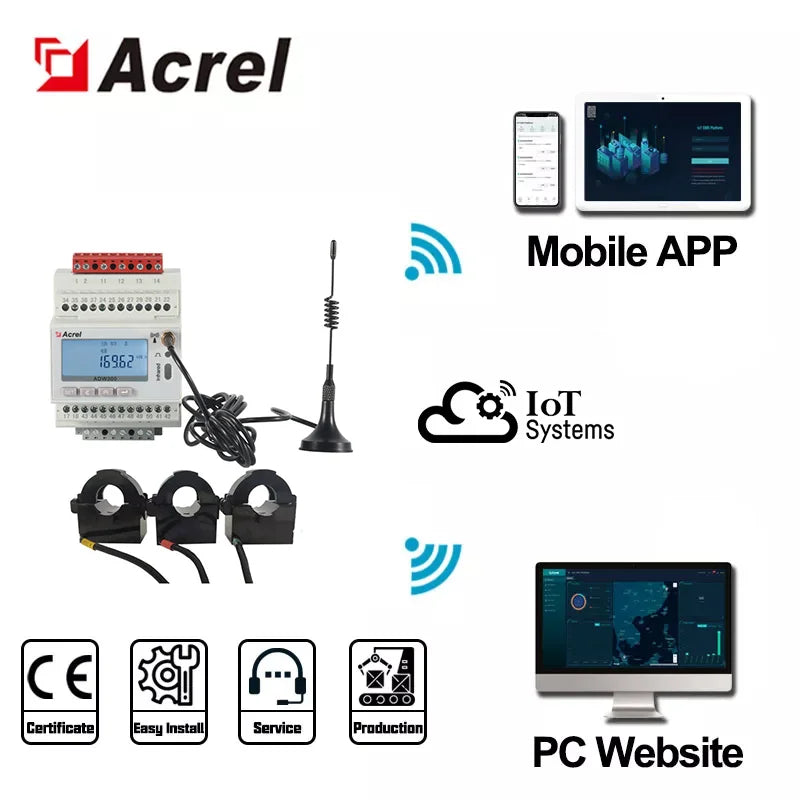 Acrel 1 Pcs IoT WIFI Wireless Smart Energy Meter 3 Phase MQTT RS485 Modbus-RTU with 3 Pcs Split Core 0-1000A Current Transformer