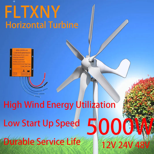 5000W Horizontal Wind Turbine 12V 24V 48V Alternative Generators Free Energy Windmill With MPPT Controller by 54Grid - Renewable Energy Store