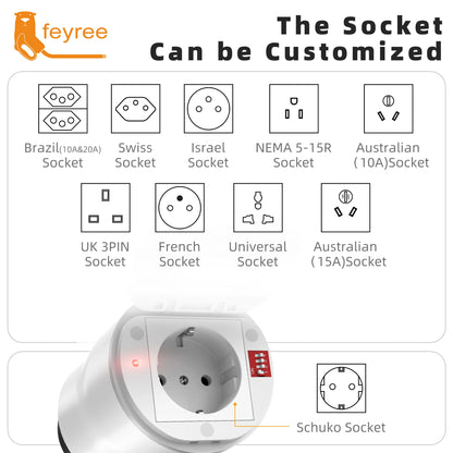 feyree GB/T EV Discharge Adapter with Temp Protection & Power Light - Adjustable Switch for Chinese EV Cars V2L for Camping Use