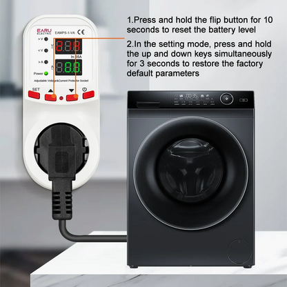 Automatic Voltage Surge Current Limiter Protector EU Socket Plug Adjustable 16A AC 230V 50/60Hz Power Energy Monitor kWh Meter