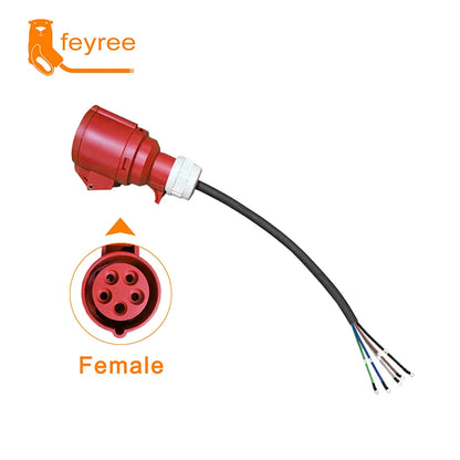 feyree EV Charger Schuko Plug to CEE Red Power Female Plug 5 Pins Socket Adapter Connect with 16A 3 Phase 11KW Portable Charger