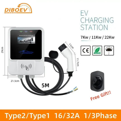 Electric Car Charging Station with APP WIFI Control EV Wall Chargers Type2 7KW 11KW 22KW 16A 32A EV Wallbox Charger IEC62196-2 - 54Grid - Renewable Energy Store