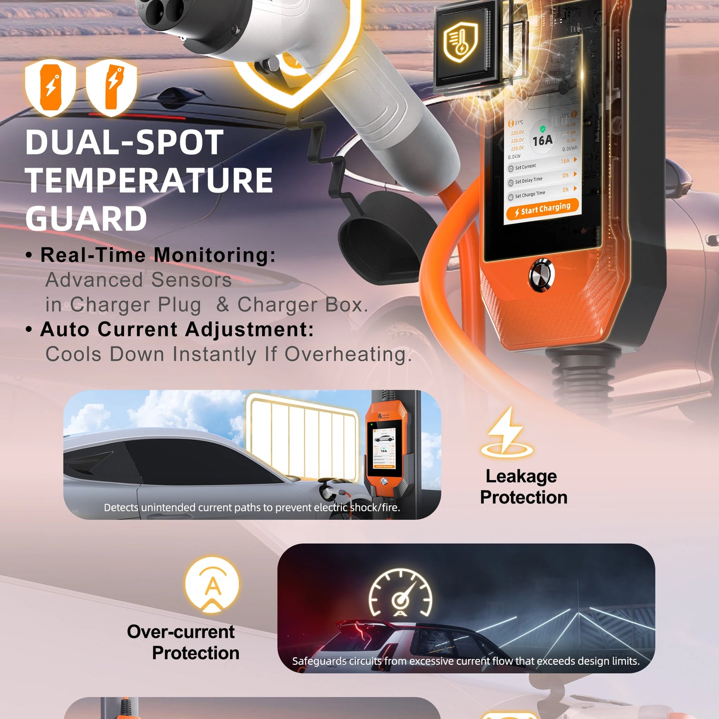 feyree 11kW 16A 3P Portable EV Charger GB/T Plug 4.3" Touchscreen & Charge History WIFI APP Ctrl Smart EVSE for Electric Vehicle