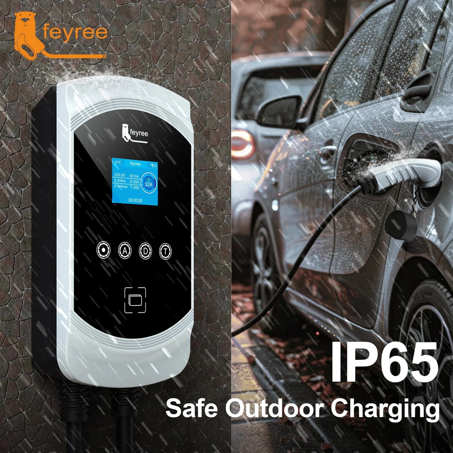 feyree EV Charger Type2 Cable 32A 7.6kW Dynamic Load Balancing EVSE Wallbox APP Function 11kW 22kW Charging Station Electric Car