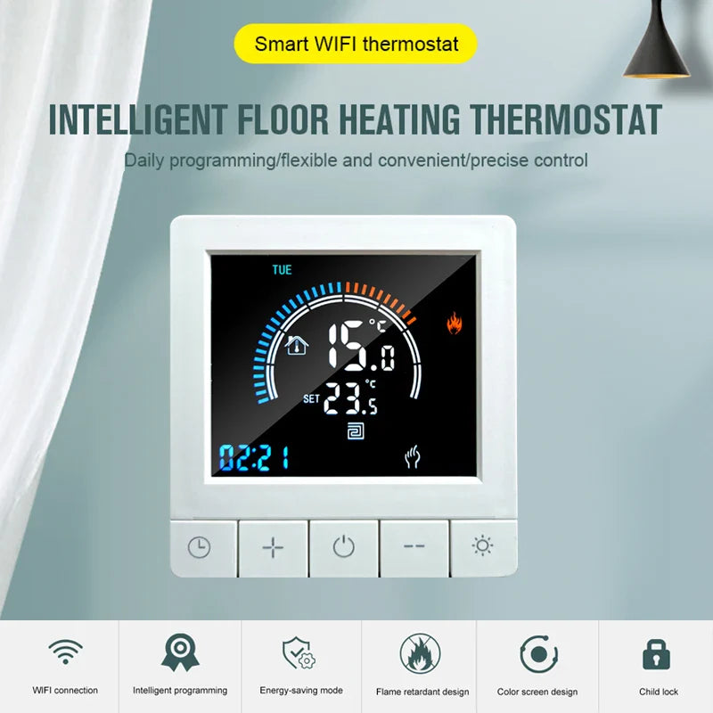 TUYA WiFi Smart Thermostat Temperature Controller For Electric Floor Heating Water Gas Boiler Digital LCD Display Wall Mounted by 54Grid - Renewable Energy Store
