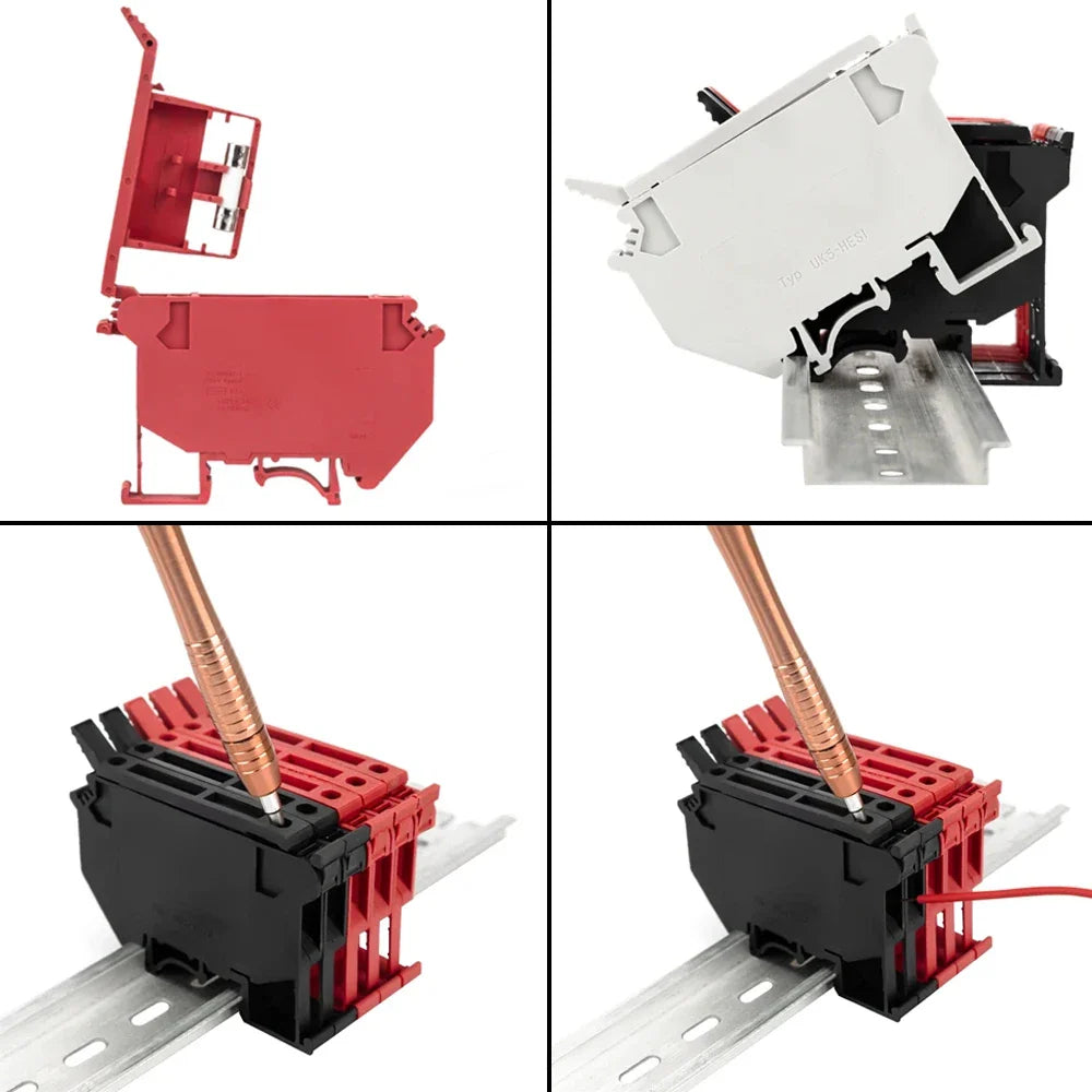 10Pcs/Lot Din Rail Terminal Blocks UK-5-HESI Black Connector Screw Fuse Terminal Block Connector Screw Fuse Holder Conductor