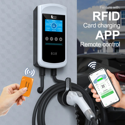 feyree GB/T EV Charger 7.6kw 32A Dynamic Load Balancing Wallbox 4.3inch LCD Wifi APP Charging Log 11KW 22KW 3P Charging Station