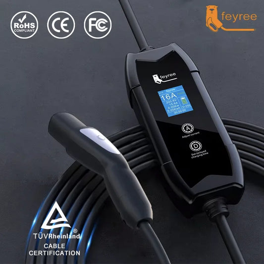 feyree EV Charger Portable 3.5kW TS-NACS Charger Plug 1.8" LCD Screen with Set Delay Schedule Charging Station for Tesla Cars