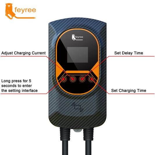 feyree EV Charger Type2 32A 7.6kW EVSE Wallbox 2.8inch Screen Current Adjustable Wallmounted Charging Station for Electric Car