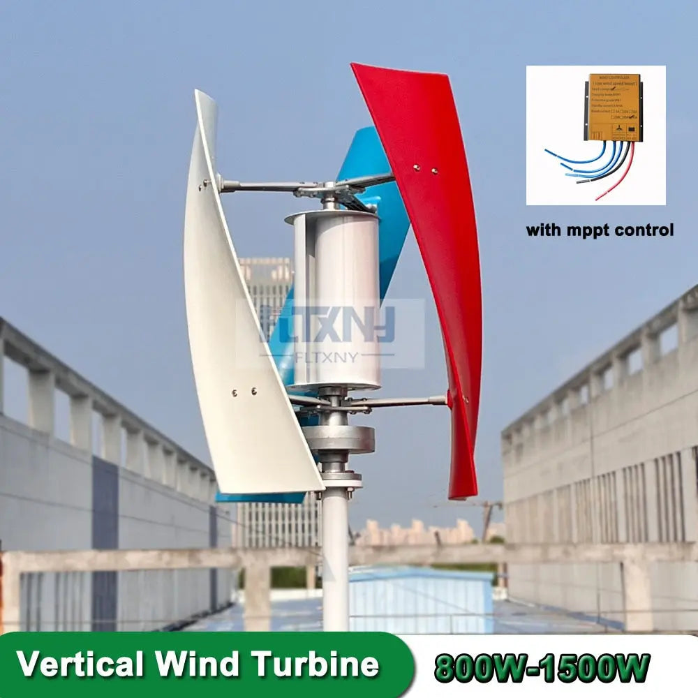 Real Efficiency Free Energy Windmill 1kw 1.5kw 12v 24v Vertical Axis Permanent Maglev Wind Turbine With MPPT Hybrid Controller - 54Grid - Renewable Energy Store