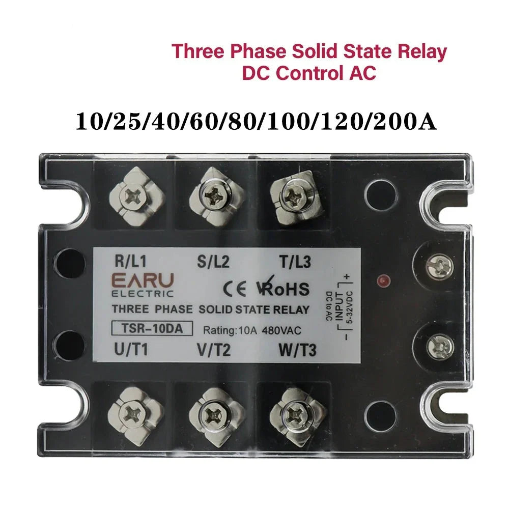 TSR SSR-10DA SSR-40DA SSR 25A 60A 80A 100A Three Phase SSR Solid State Relay DC Control AC 480V 5-32V Input Aluminum Heatsink by 54Grid - Renewable Energy Store