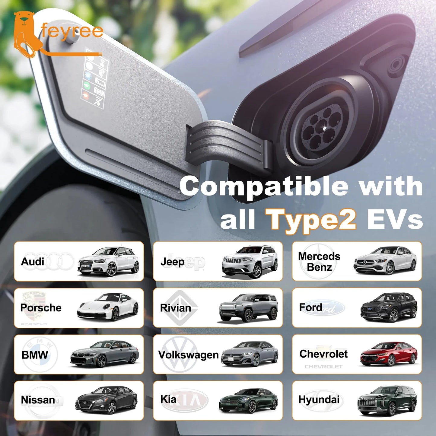 Feyree EV Charger Station Adapter GBT to Type 2 IEC 62196-2 Converter EVSE Single/Three Phase Connector 16A 32A for Type 2 Cars