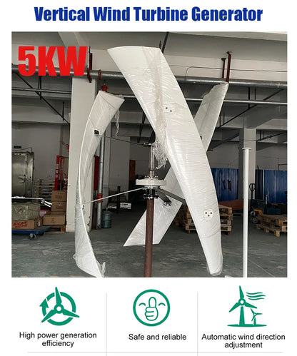 Home Vertical Axis Wind Turbine Generator  24V 48V 96V 220V with MPPT Controller 5000W Upright Windmill - 54Grid - Renewable Energy Store