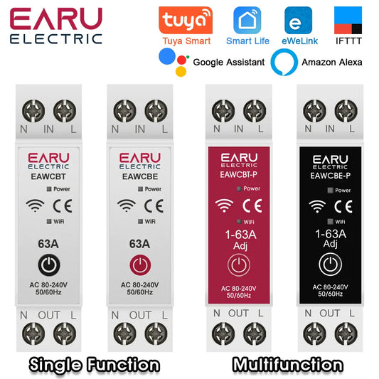 Tuya eWeLink MCB WiFi Smart Circuit Breaker 1P+N 63A Time Relay Switch Energy Meter kWh Voltage Current Protector Remote Control