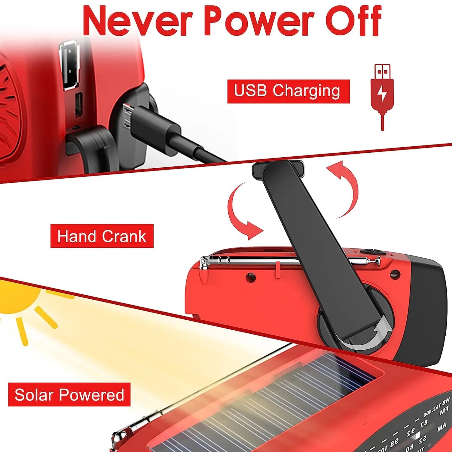 Solar Hand Crank Powered Camping Light With Radio Outdoor 2000mAh USB Charging - 54Grid - Renewable Energy Store