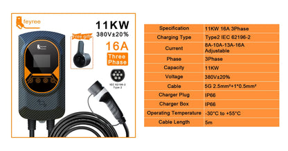 feyree EV Charger Type2 32A 7.6kW EVSE Wallbox 2.8inch Screen Current Adjustable Wallmounted Charging Station for Electric Car