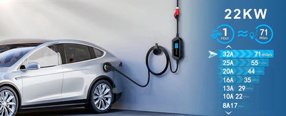 feyree Type2 Portable EV Charger 22KW 32A 3Phase EV Charger EVSE Charging Box 5m Cable with Socket IEC62196-2 for Electric Car