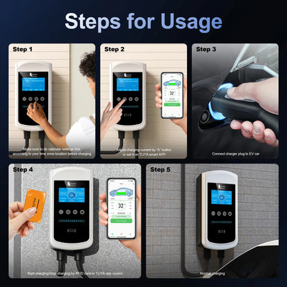 feyree Dynamic Load Balancing EV Charging Station 32A 7kW TS-NACS Charger Plug Car Charger EVSE Wallbox 9.6kW 12kW APP Control