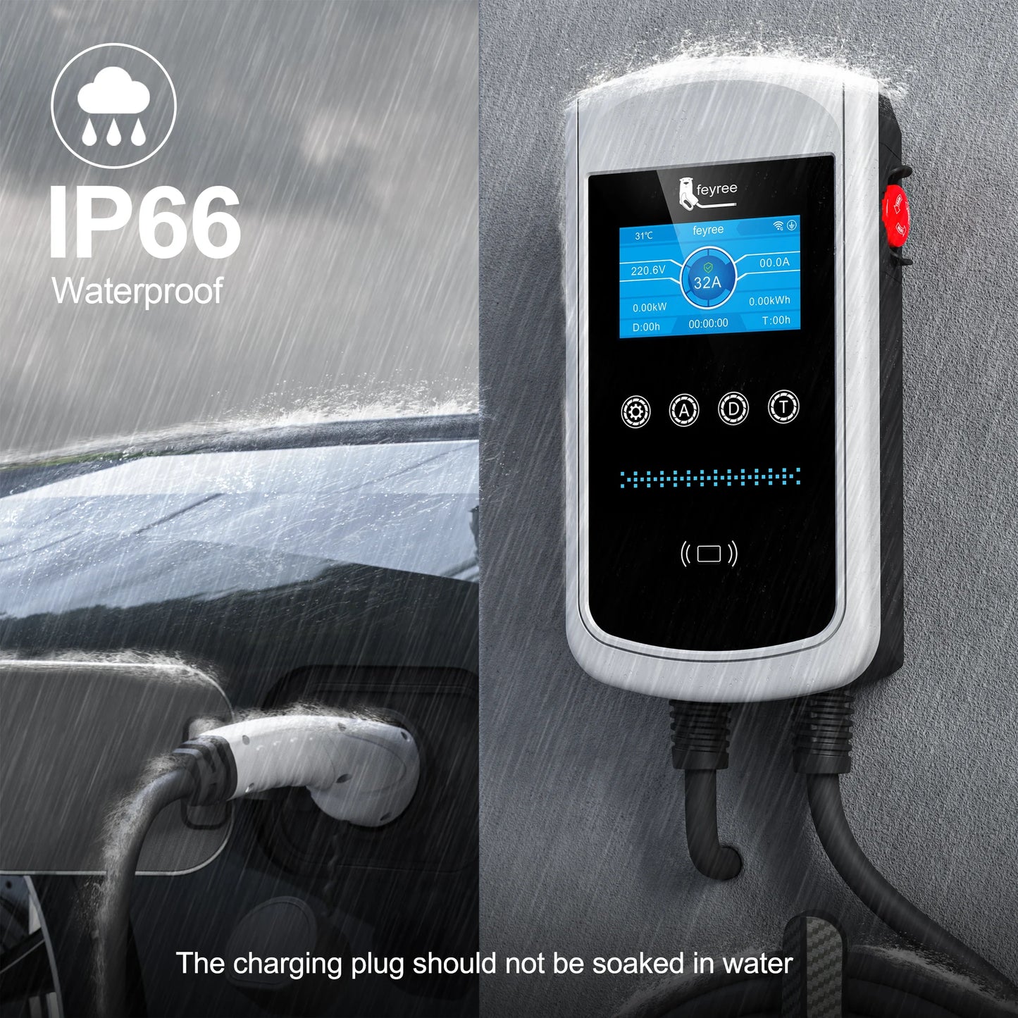 feyree Type2 32A 7kW 1P DLB EV Charger 4.3inch Screen Dynamic Load Balancing 11kW 22kW 3P EVSE Wallbox Station with Charging LOG