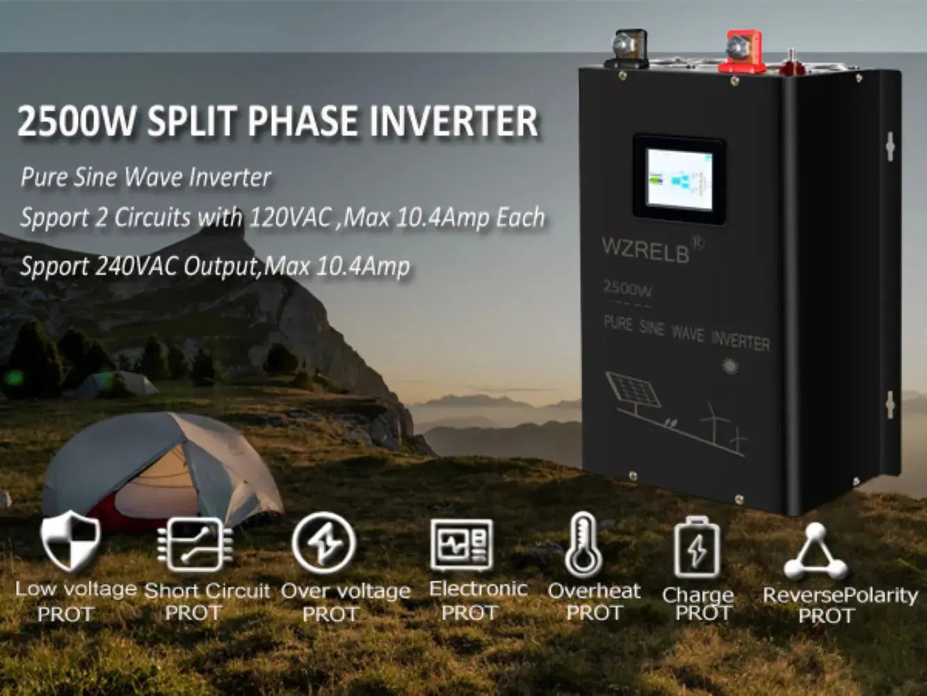 2500W Split phase Pure Sine Wave Inverter 24V/36V/48V/72V/96 DC to 110/220V,120/240V AC Converter Solar Panel Power Bank Battery - 54Grid - Renewable Energy Store