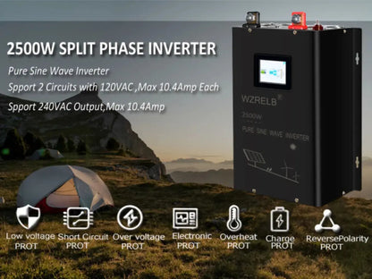 2500W Split phase Pure Sine Wave Inverter 24V/36V/48V/72V/96 DC to 110/220V,120/240V AC Converter Solar Panel Power Bank Battery - 54Grid - Renewable Energy Store