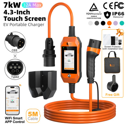 feyree 4.3 Inch Touch Screen Portable 7kW EV Charger Type2 Charging Plug with Smart Wifi APP AC Home Charger Professional Design