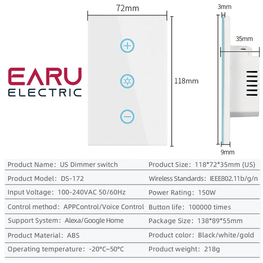 EU US WiFi Smart Glass Panel Wall Touch Switch Dimmer Switch by Smart Life Tuya APP Remote Control for Amazon Alexa Google Home by 54Grid - Renewable Energy Store