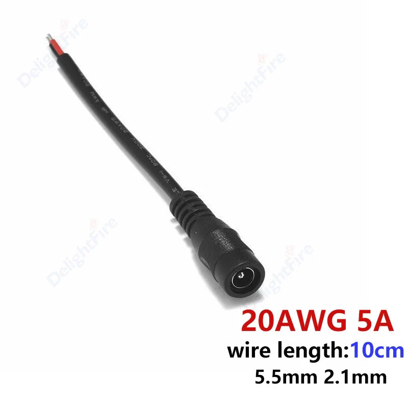 20AWG 5A DC Power Pigtail Wires 5V 12V Male Female Barrel Jack Cable by 54Grid - Renewable Energy Store