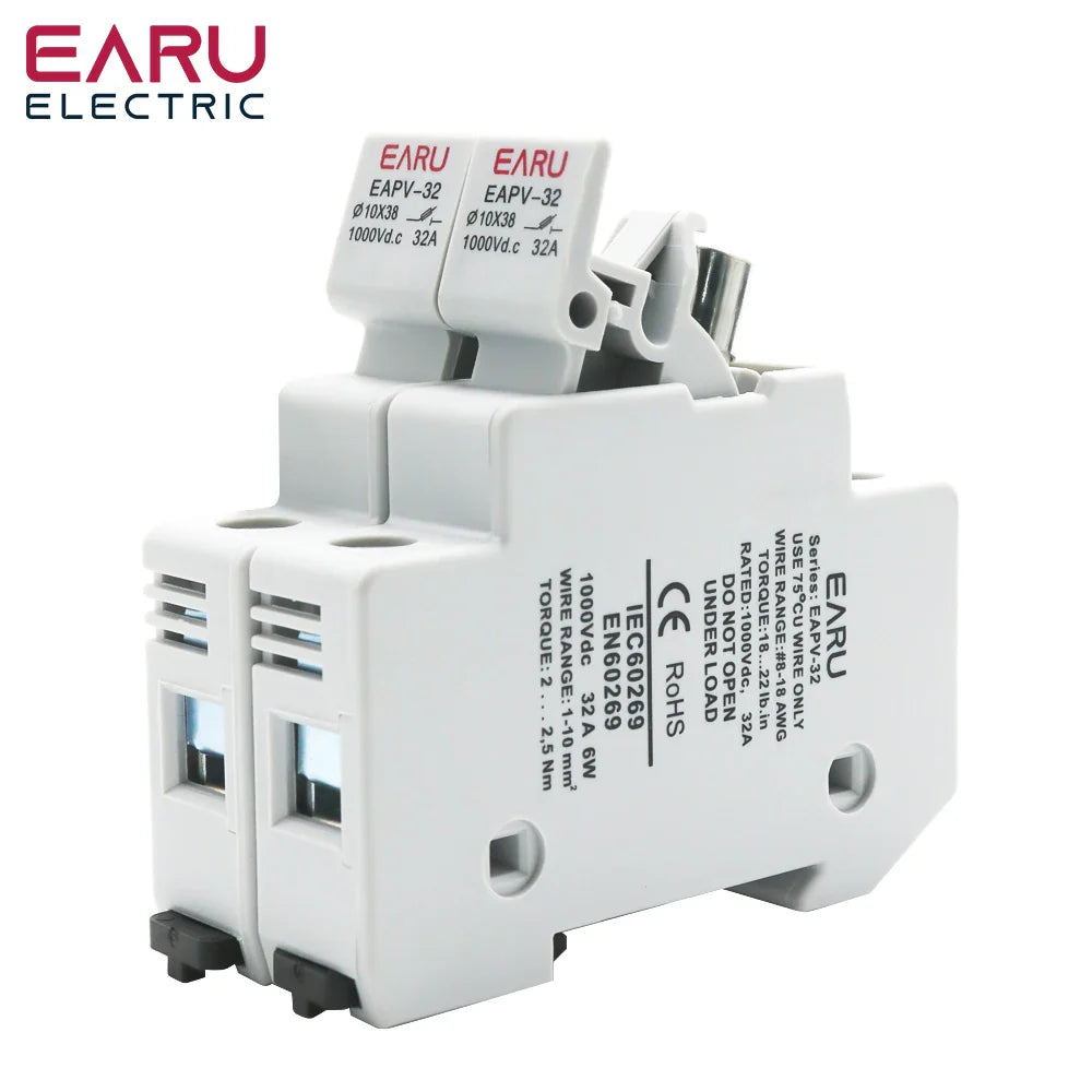 One Set 1P 2P DC Fuses Holder Solar 10*38mm PV 1000V 6A 15A 32A Base for Solar Photovoltaic System Short Circuit Protector gpV