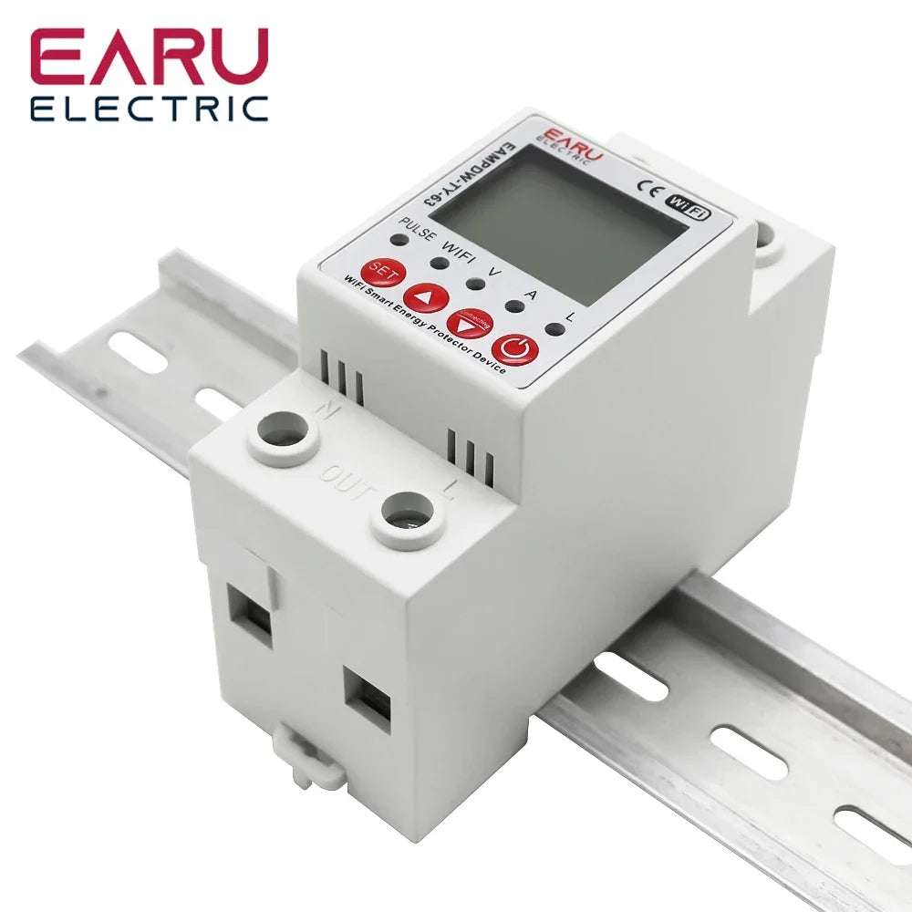 2P 63A 230V Tuya WiFi Smart Energy Meter Power kWh Meter Earth Leakage Over Under Voltage Protector Relay Device Switch Breaker by 54Grid - Renewable Energy Store