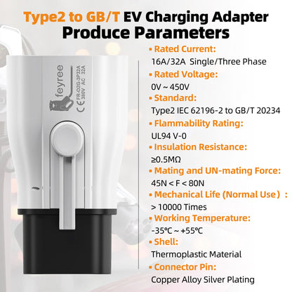 Feyree EV Charger Adapter Type 2 IEC 62196-2 to GB/T Converter for China Standard Electric Vehicle Charging EV Connector 16A 32A