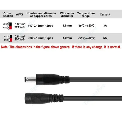 5.5mm 2.1mm DC Extension Cord 22AWG 3A for CCTV LED Lights by 54Grid - Renewable Energy Store