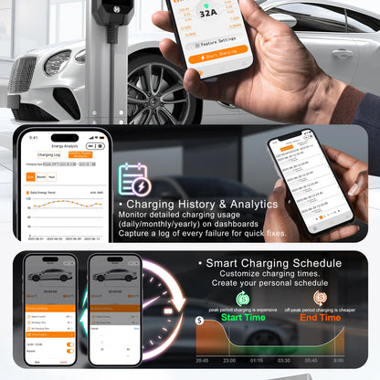 feyree 4.3'' TouchScreen Type1 Charging Plug Portable 7kW EV Charger Dual Temp Portection with Smart APP OTA Upgrade AC Charger