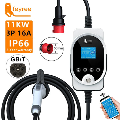 feyree GB/T Socket 11KW 16A 3Phase EV Charger EVSE Wallbox Smart APP Control EV Charging Station CEE Plug for Electric Vehicle by 54Grid - Renewable Energy Store