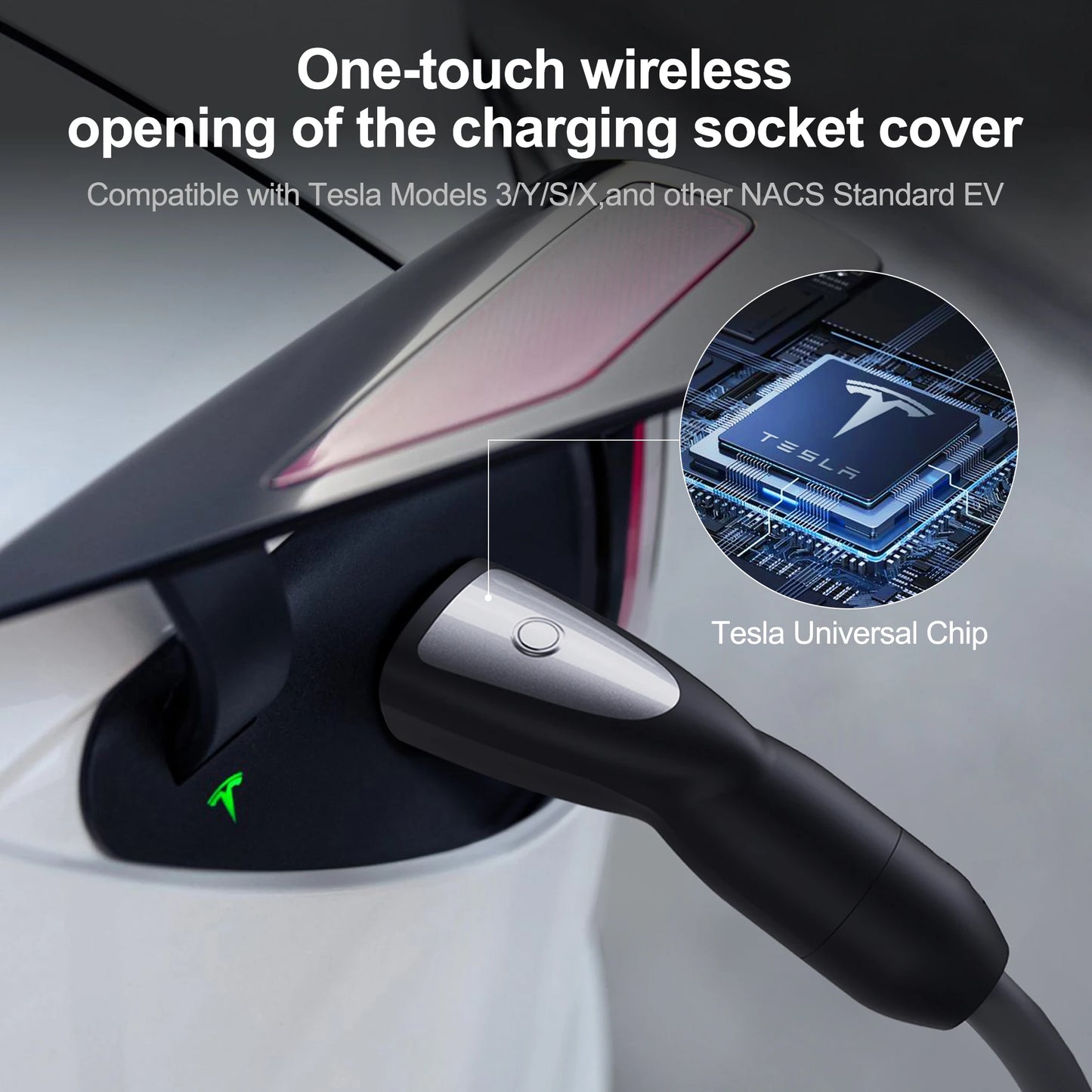 feyree TS-NACS Socket EV Charger Plug One-touch Wireless Open of Charging Cover 16A 32A 40A 50A Car Side for Model 3 X Y S