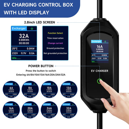 AFYEEV 32A 7.2KW Type2 Type1EV Charger Portable GB/T Electric Vehicle Charger EVSE Charging Cable WiFi Bluetooth APP Control