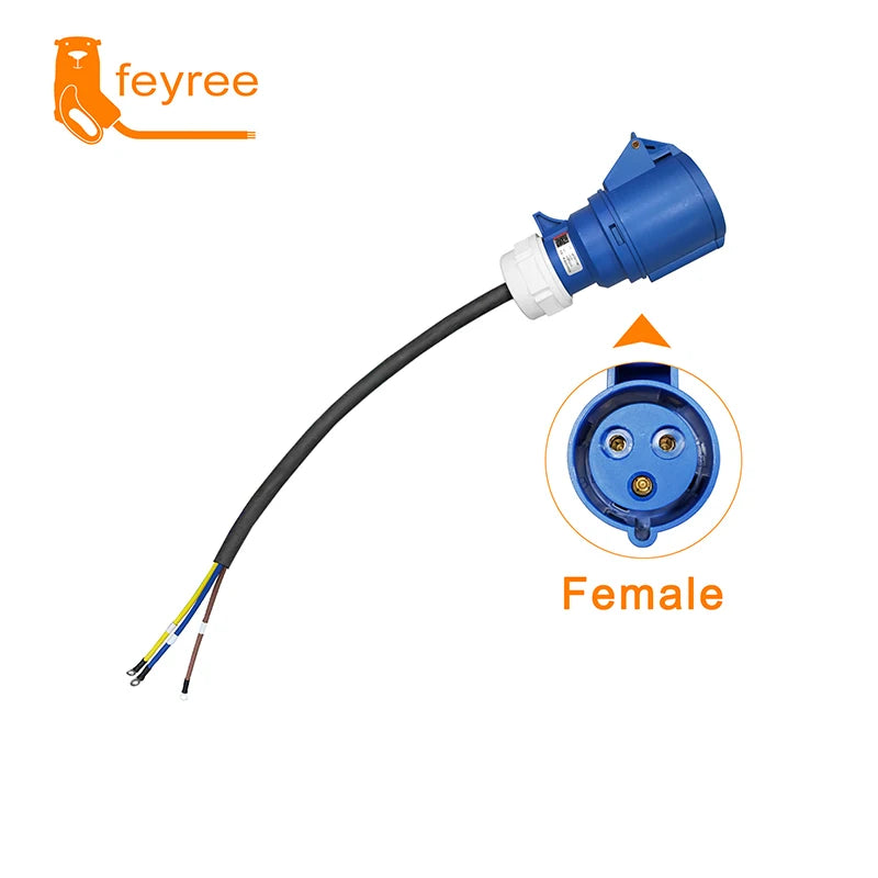 feyree EV Charger CEE Female Plug 3 Pins Adapter Waterproof Connection WallMount Socket 32A 1Phase 7KW Portable Charger