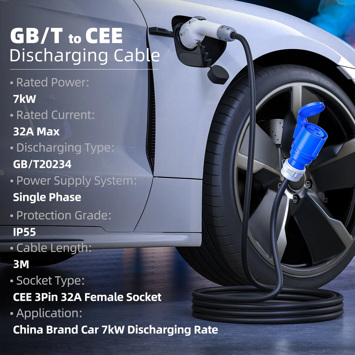 feyree V2L Cable Discharge Plug EV Charger GBT Cord 32A Charging Cable 1M /3M with CEE Socket Outdoor Power Station Electric Car