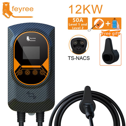 feyree EV Charging Station for TS-NACS Socket EVSE Wallbox 32A 7.6KW 40A 9.6KW 50A 12KW Fast Charging APP Control for Tesla Car