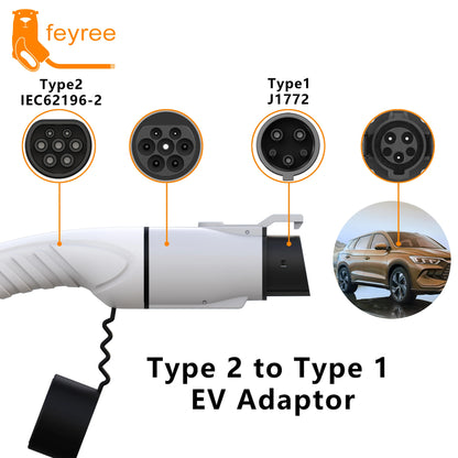 feyree EV Charger Adapter Type2 IEC62196-2 to Type1 Car Charging Socket AC Charger Adapter 32A 1Phase 3.5KW 7KW Max Electric Car