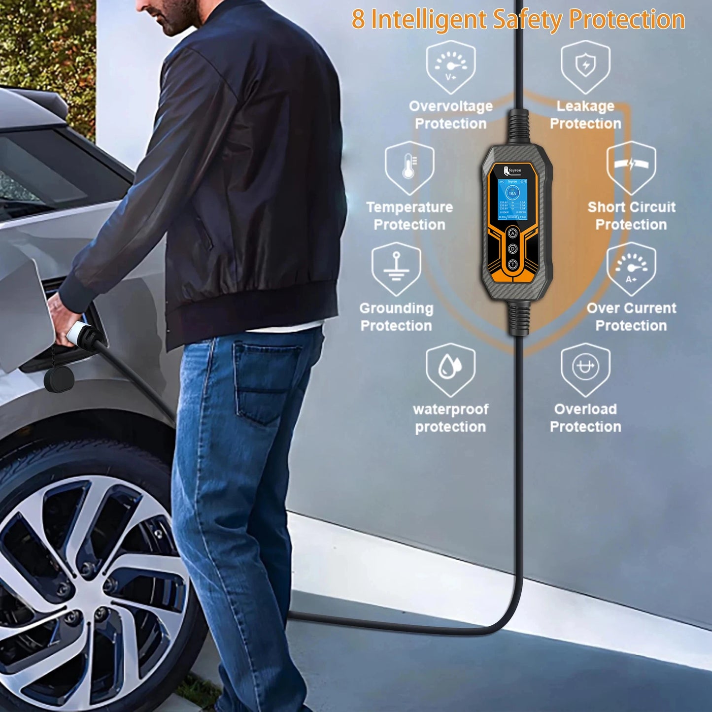 feyree 11kW Type2 16A 3Phase Portable EV Charger Wi-Fi APP Bluetooth Version EVSE Charging Cable 5m CEE Plug for Electric Car
