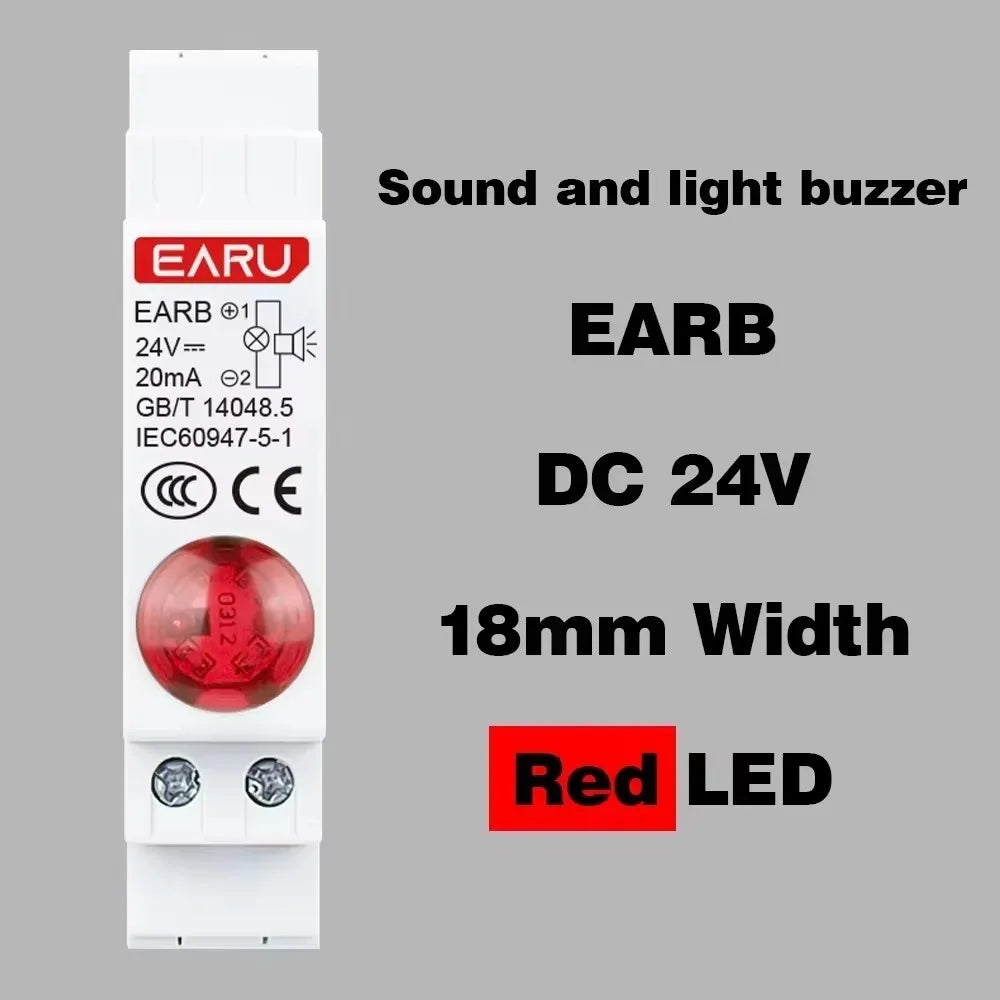 18MM Din Rail Mount LED Signal Lamp Audible and Visual Buzzers Series AC 230V DC 24V Indicating Indication Pilot Lights Red