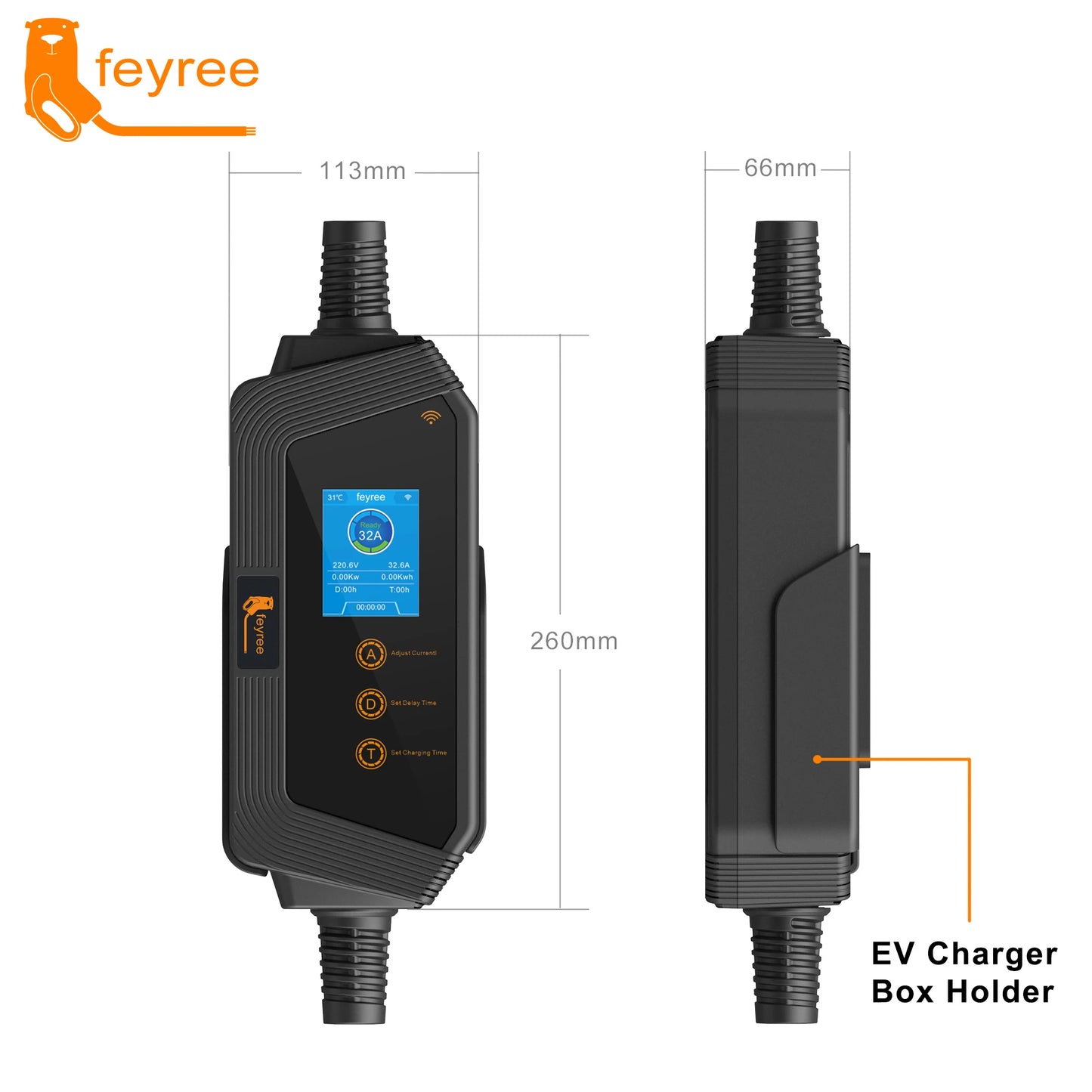 feyree 7KW 32A Adjustable EV Charger GBT Plug APP Bluetooth Version Set Charging Time EVSE Charging Box for Electric Vehicle